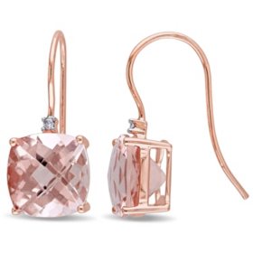 Morganite and Diamond Accent Shepherd Hook Earrings in 14K Rose Gold