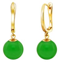 8 mm Round Green Jade Dangle Earrings