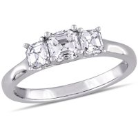 Allura Asscher-Cut Three-Stone Diamond Engagement Ring in 14K White Gold