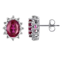 Lab-Created Ruby and White Topaz Earrings in 14k White Gold