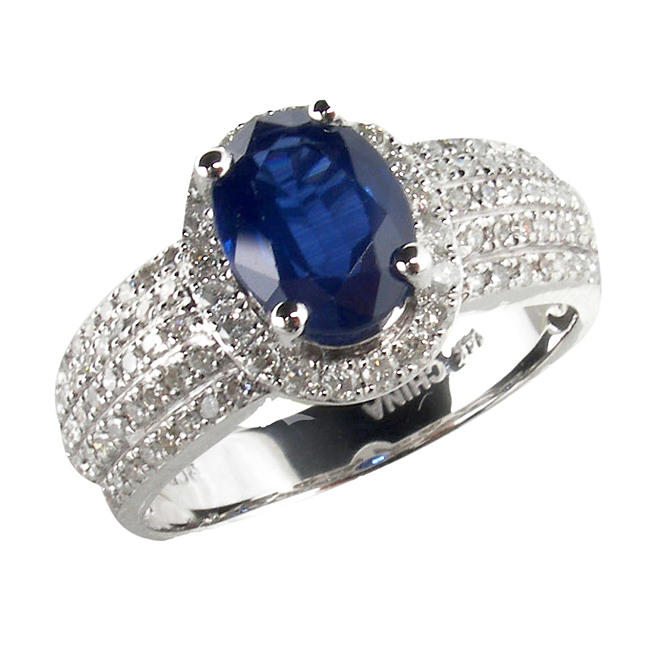 Oval Shaped Sapphire Ring with Diamonds in 14K White Gold