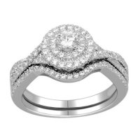 0.75 CT. T.W. Double-Halo Engagement Rings Set in 14k White Gold (I, I1)