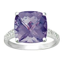 Cushion-Cut Amethyst Ring with Diamonds in 14K White Gold (I, I1)