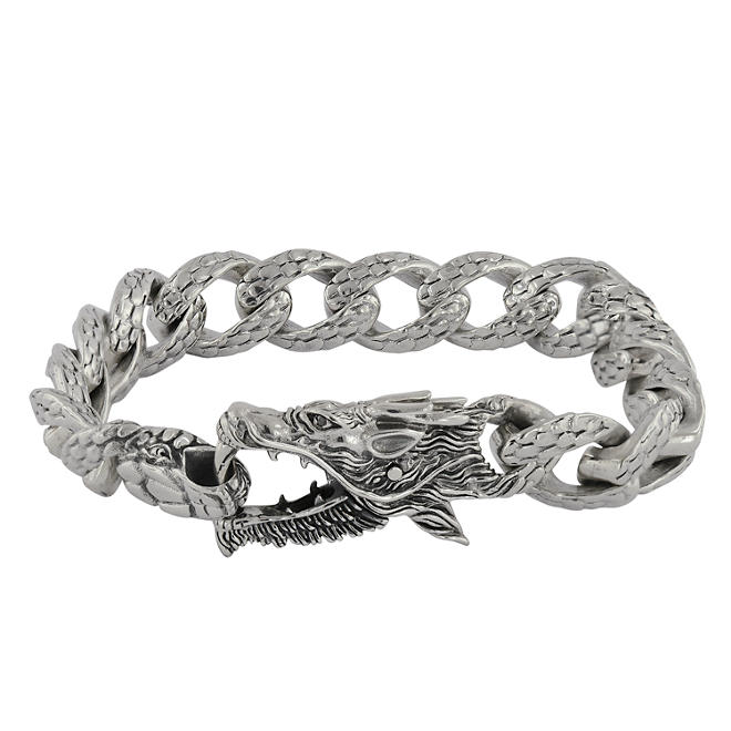 Robert Manse Dragon Bracelet in Sterling Silver with Black Diamond Accent