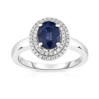 Oval Shaped Sapphire Ring with Diamonds in 14K White Gold - Sam's Club