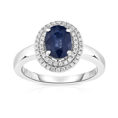 Oval-Shaped Sapphire Ring with Diamonds in 14K White Gold