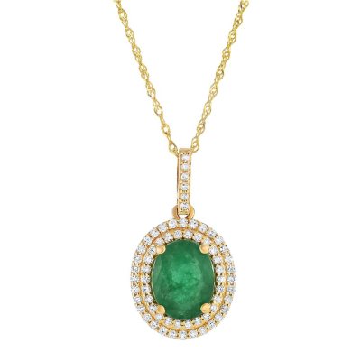 Oval-Shaped Emerald Pendant with Diamonds in 14K Yellow Gold - Sam's Club
