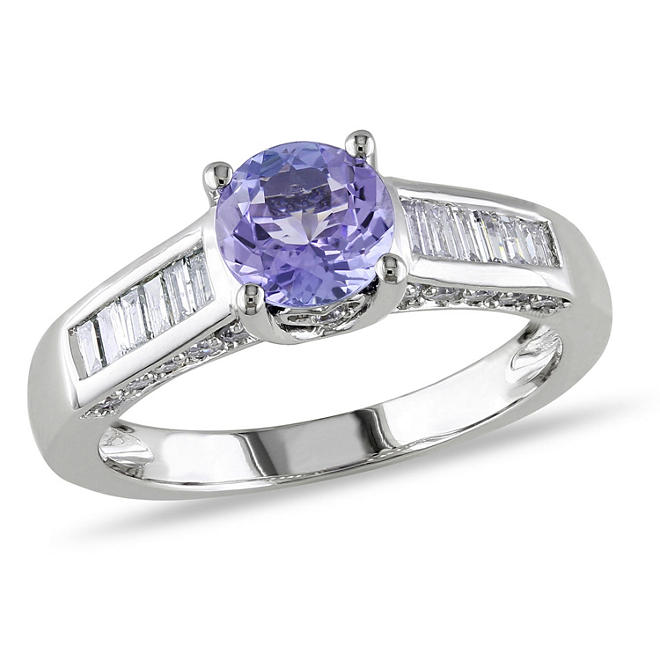 1.50 CT. T.W. Diamond and Tanzanite Engagement Ring in 14K White Gold