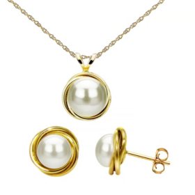 Freshwater Pearl Love Knot Pendant and Earring Set