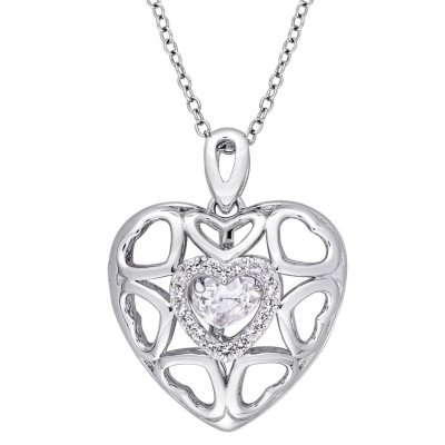 Dancing White Topaz 1.26 CT. Multi-Heart Locket Pendant with 18″ Sterling Silver Chain