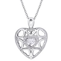 Dancing White Topaz Multi-Heart Locket Pendant with 18" Sterling Silver Chain