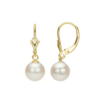 White Round Freshwater Pearl Lever-Back Earring (Assorted Pearl Sizes ...