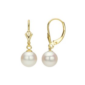 White Round Freshwater Pearl Lever-Back Earring, Assorted Pearl Sizes