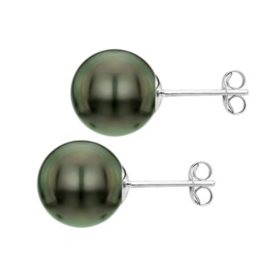 10-11 mm Black Tahitian Pearl Stud Earring with 14K White Gold Post