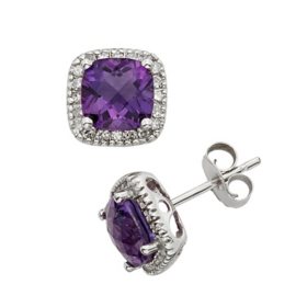 Amethyst and Diamond 14K White Gold Earrings