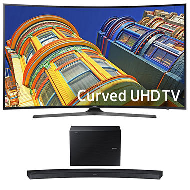 Samsung UN55KU650DFXZA 55″ 4K UHD Curved Smart TV + Samsung 2.1 Curved Soundbar with Wireless Subwoofer