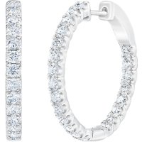 1.95 CT. T.W. Diamond Hoop Earrings in 14K White Gold
