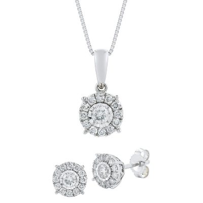 Diamond Necklace and Earrings Set in Gold