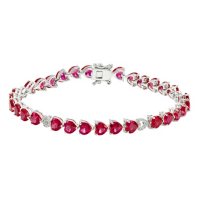 Ruby and White Sapphire Heart Bracelet in Sterling Silver