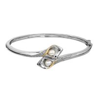 Cultured Freshwater Pearl Calla Lily Bangle in Sterling Silver and 14K Gold