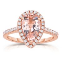 Pear Shaped Morganite Ring with Diamonds in 14K Rose Gold