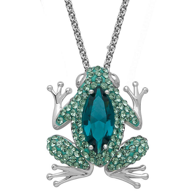 Green Crystal Frog Pendant in Sterling Silver
