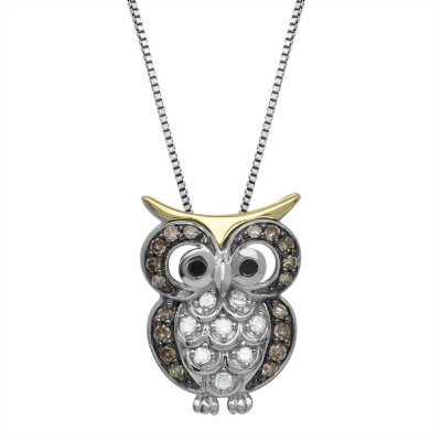  CT. . Diamond Owl Pendant in Sterling Silver and 14K Yellow Gold  (H-I, I1) - Sam's Club