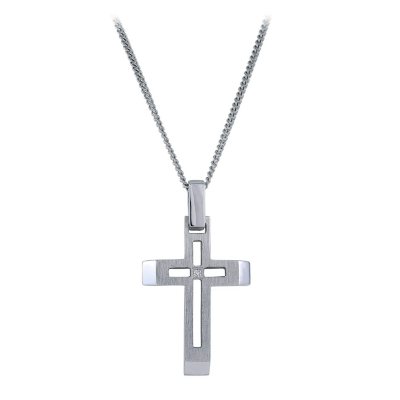 Mens silver cross necklace clearance with diamonds