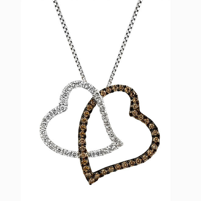 0.20 CT. TW. Champagne Diamond Heart Pendant in 14K White Gold (IGI Appraisal Value: $210)