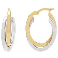 14K White and Yellow Gold Overlapping Hoop Earrings