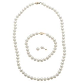 6-6.5mm Freshwater Pearl 3-Piece Set - 14K Yellow Gold