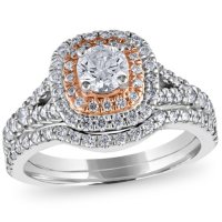 1 1/4 CT. T.W. Diamond Wedding Ring Set in 14K Pink and White Gold (HI, VS)