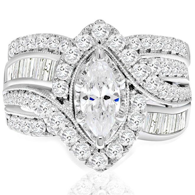 2.45 CT. T.W. Marquise Diamond Wedding Ring Set in 14K White Gold (I, I1)