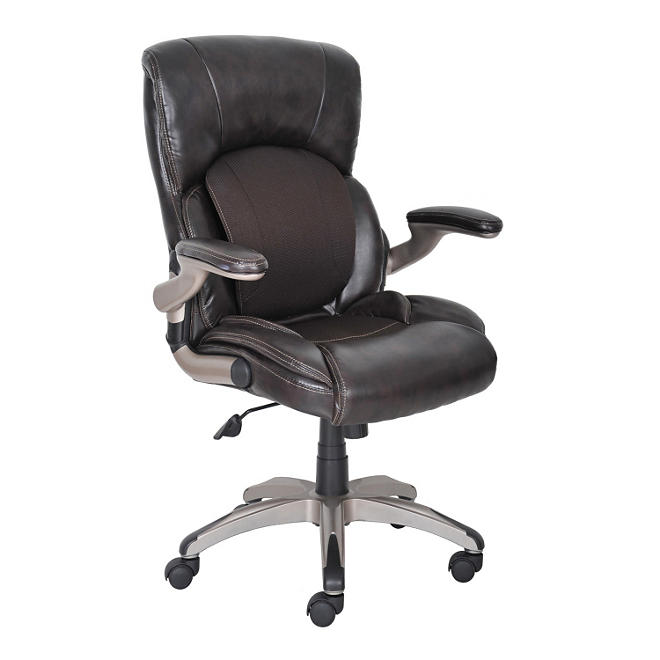 Serta My Fit Leather with Fabric Manager's Chair, Chestnut Brown 