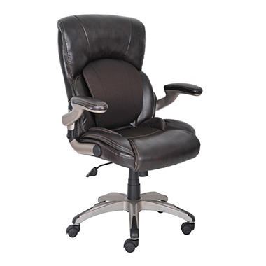 Serta My Fit Managers Chair with AIR flex-fit Lumbar Support – Chestnut Brown Leather with Fabric