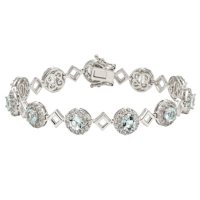 Aquamarine and Created White Sapphire Bracelet in Sterling Silver