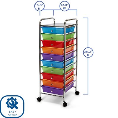 Storage Organizer 10 Drawer Rolling Cart Seville Classics Office Multi Color 