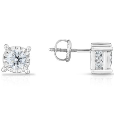 1.45 CT. T.W. Round Stud Diamond Earrings in 14k White Gold (HI-I1 ...