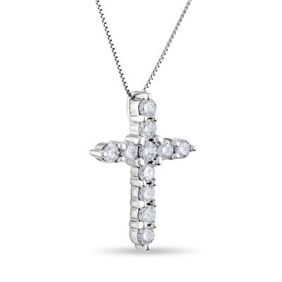 0.96 CT. T.W. Diamond Cross Pendant in 14K White Gold (H-I, I1