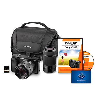 Sony a6000 Interchangeable Lens Bundle with 18-55mm and 55-120mm Lens, 16GB SD Card, Camera Case + $50 Gift Card