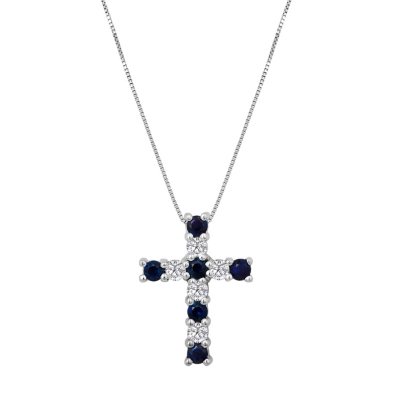 Sapphire and Diamond Cross Pendant Necklace in 14K White Gold - Sam's Club