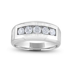 0.96 CT. T.W. Men's 5-Stone Diamond Ring in 14K White Gold (H-I, I1)