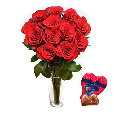 Je T’aime Long Stem Red Roses with Red Heart Jewelry