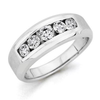 0.96 CT. T.W. Men's 5-Stone Diamond Ring in 14K White Gold (H-I, I1 ...