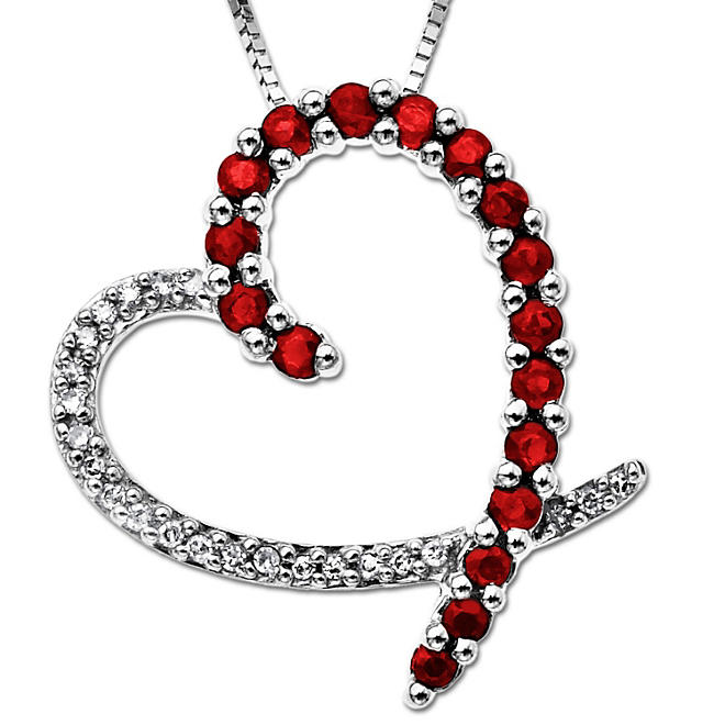 0.38 ct. Treated Ruby and 0.06 ct. Diamond Heart Pendant  in 14k White Gold