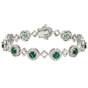 Created Emerald and Created White Sapphire Bracelet in Sterling Silver