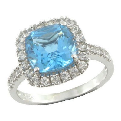 Licensed Blue Topaz & White Sapphire Ring in 14K White Gold - Sam's Club