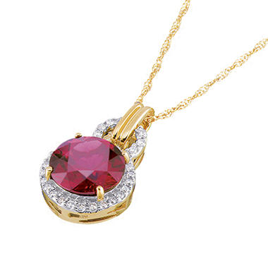 Garnet and Diamond Accent Pendant in 14K Yellow Gold