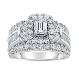 Certified 14K White Gold 3.95Ct Round Cut Diamond Engagement Wedding Ring Set 