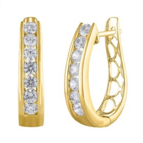 1.45 CT. T.W. Diamond "J" Hoop Earring in 14K Yellow Gold (I, I1)